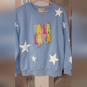 Judith March Blue Sweatshirt XL FA LA LA LA  with Star Accents Chritmas Holiday